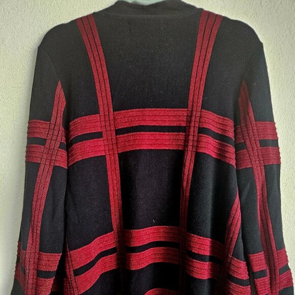Cozy long XL red,black open front Thick cardigan, Duster oversized Comfy sweater - Picture 7 of 8